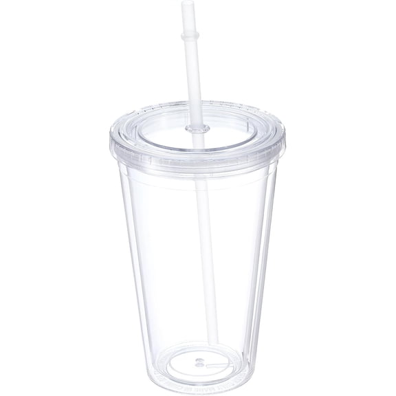 Pekkaxy Acrylic Tumbler with Lid and Straw, 16 Oz Reusable Double Wall Cups for Ice Coffee, Clear Travel Tumblers for Birthdays Gifts, Customization