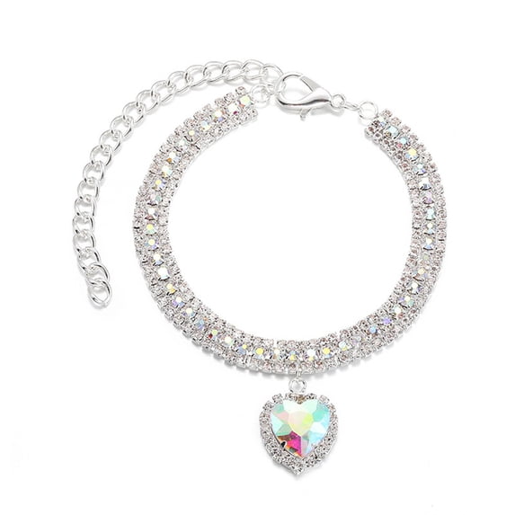 Pekkaxy Adjustable Pet Necklace Collar with Bling Rhinestone Heart, Fashionable Accessory for Small Dogs and Cats, Perfect for Parties and Special Occasions