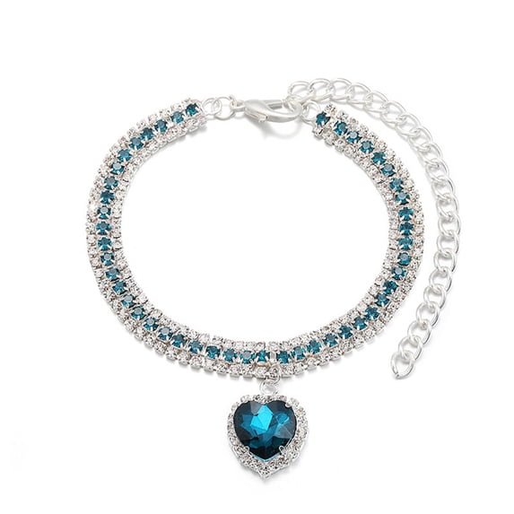 Pekkaxy Adjustable Pet Necklace Collar with Bling Rhinestone Heart, Fashionable Accessory for Small Dogs and Cats, Perfect for Parties and Special Occasions