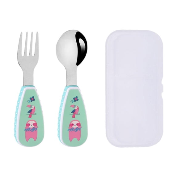Pekkaxy Baby Fork and Spoon Set, 304 Stainless Steel with Soft Grip Handles, Safe for Baby's First Self-Feeding