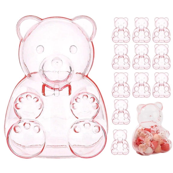 Pekkaxy Bear-Shaped Plastic Candy Boxes, 2.8 in Tall, 12-Pack, Perfect for Showcasing Party Treats, Ideal for Birthday Favors and Baby Showers