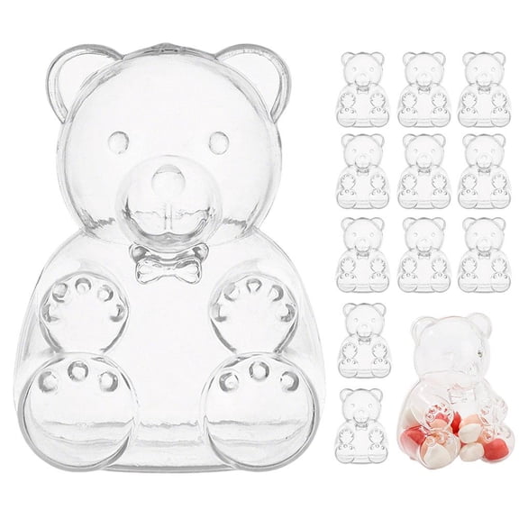 Pekkaxy Bear-Shaped Plastic Candy Boxes, 2.8 in Tall, 12-Pack, Perfect for Showcasing Party Treats, Ideal for Birthday Favors and Baby Showers