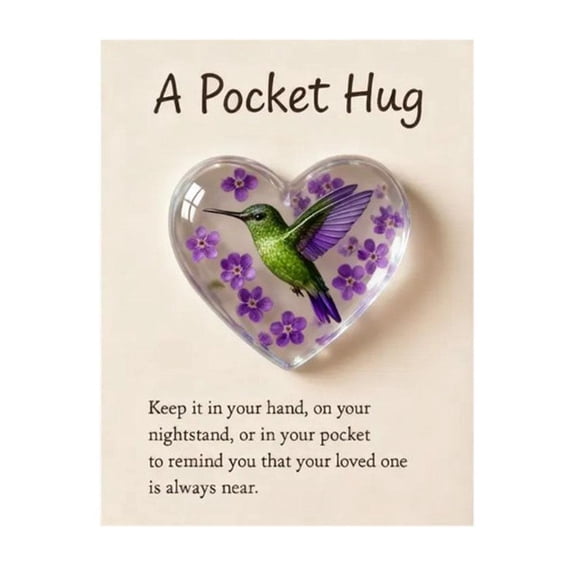 Pekkaxy Blue Hummingbird Forget-Me-Not Acrylic Keepsake, Pocket-Sized Comfort Token with Lasting Sentiment, For Bedside Table, Wallet, or Gift Box to Share
