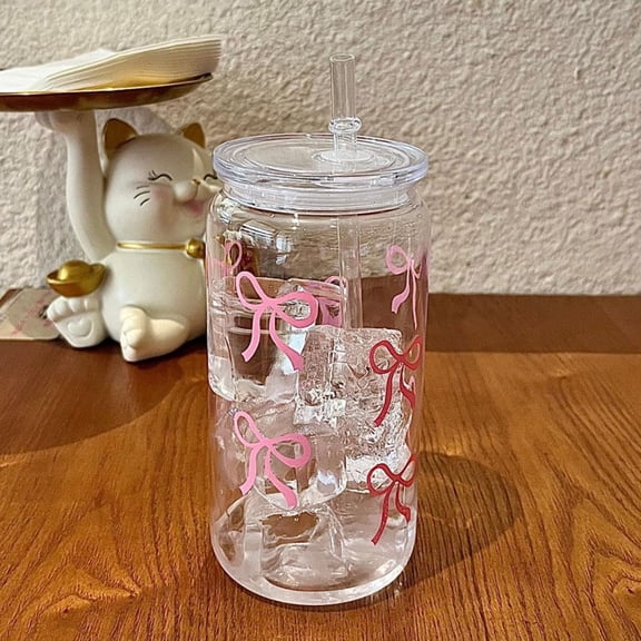 Pekkaxy Bow-Shaped Plastic Straw Cup, 7.02 x 4.49 in, Leak-Proof Seal for Mess-Free Travel, Ideal for Office Drinks and On-the-Go Hydration