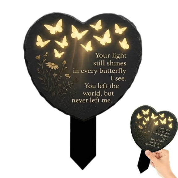 Pekkaxy Butterfly Heart Garden Plaque, 5.91 x 7.87 in, Black, Waterproof Outdoor Wall Decor, Adds Artistic Flair to Garden or Patio