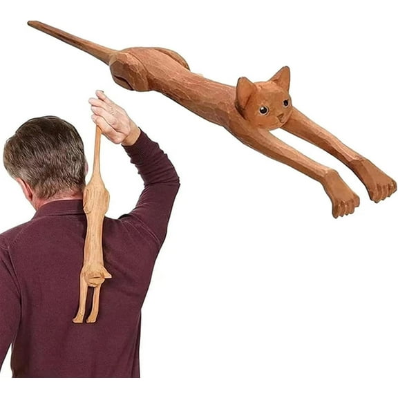 Pekkaxy Cat Shaped Back Scratcher,Funny Handheld Back Scratcher 48cm,Wooden Long Handle Scratching Massager,Novelty Back Scratcher for Instant Relief from Itching Body Relaxation