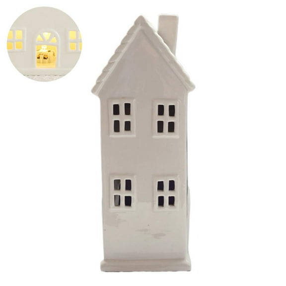 Pekkaxy Ceramic Christmas Tea Light House, LED Lighted Village House Tabletop Decoration