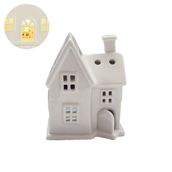 Pekkaxy Ceramic Christmas Village, White Ceramic Christmas Village Houses, Christmas Buildings, LED C Up Light Collection Scene Town