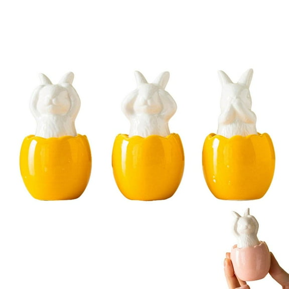 Pekkaxy Ceramic Easter Bunny Figurines, 3.6 in Tall, Set of 3, Add Vibrant Spring Decor to Your Home, Perfect for Mantel or Tabletop Display