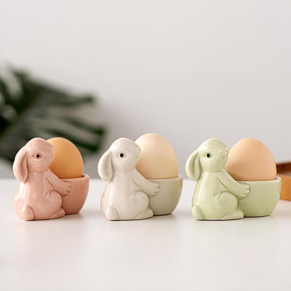 Pekkaxy Ceramic Rabbit Egg Cup for Soft Boiled Egg, Easter Bunny Egg Holder, Easter Bunny Egg Stand, Elegant Egg Cups in Rabbit Shape, Egg Holder for Easter Table Lunch Breakfast, 1