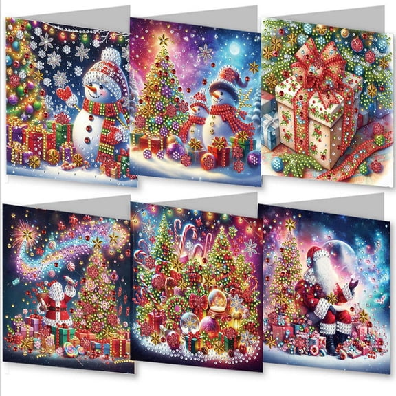Pekkaxy Christmas DIY Greeting Cards Set, 5D Craft Activity for Family Fun, Create Handmade Holiday Cards with Sparkling Resin