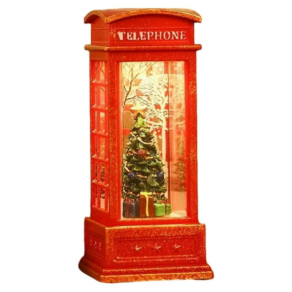 Pekkaxy Christmas Snow Lantern,Red Village Snow Lantern, Lighted Santa in Vintage Phone Hom Decoration Indoor Booth,Santa Xmas