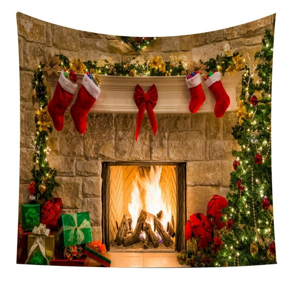 Pekkaxy Christmas Tapestry Wall Hanging, Fireplace Blanket Decor for Bedroom and Living Room