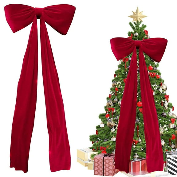 Pekkaxy Christmas Tree Bows 71 Inch Extra Large, Giant Red Velvet Bow Tree Topper for Xmas Decor, Oversized Christmas Decorations for Home Wreath Wall Door Holiday Party