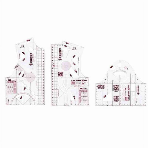 Pekkaxy Clothes Design Ruler Set, 3-Piece Plastic Template for Pattern Making, Essential Tool for Students and Tailors