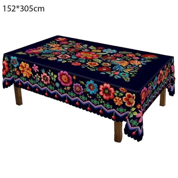 Pekkaxy Colorful Floral Tablecloth, 60x86 Inch, Wrinkle-Resistant Polyester, Adds Vibrant Cultural Charm to Dining Room
