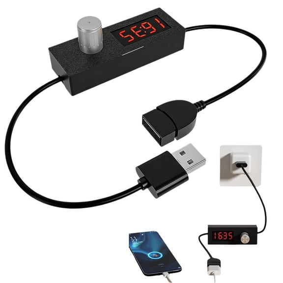 Pekkaxy Compact USB Power-Off Timer, Plug-and-Play Operation with 2 Cables, Manages Device Usage in Office or Home