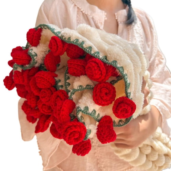 Pekkaxy Crochet Flower Blanket, 39.37 inch, Transforms into a Rose Bouquet for a Romantic Gift