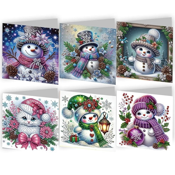 Pekkaxy Diamond Art Christmas Card Kit, 6 Pack DIY Holiday Greeting Cards with Envelopes