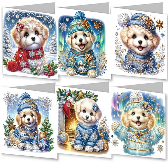 Pekkaxy Diamond Art Christmas Greeting Card,5D DIY Diamond Art Painting Greeting Cards Kit,6pcs DIY Rhinestone Xmas Painting Postcards Arts Crafts Thank You Card Christmas Birthday Gifts