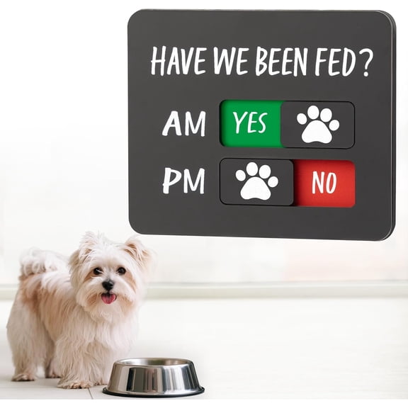 Pekkaxy Dog Feeding Reminder Sign with Magnet, Pet Feeding Tracker with Have We Been Fed, Acrylic Slider Sign for Fridge, AM PM Feed Sign with Yes No Option with 2 Stickers, 4.7" x 3.9"