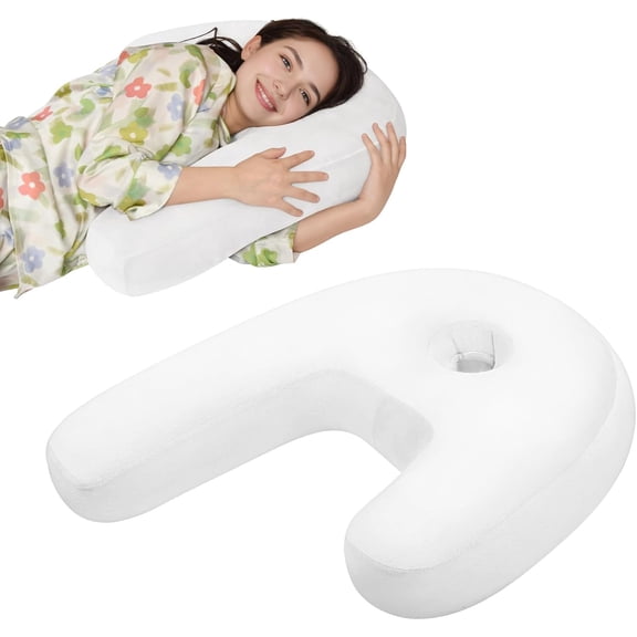 Pekkaxy Ear Piercing Pillow - Side Sleeper Body Pillow with Ear Hole for Pain Relief, J-Shaped Ergonomic Support, 18x24 Inches