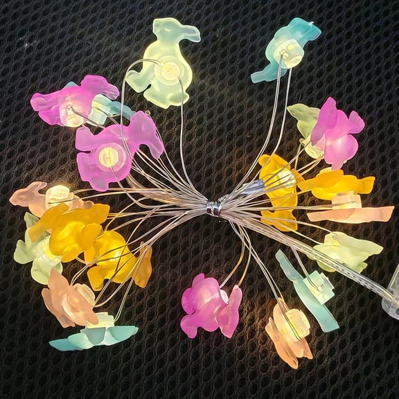 Pekkaxy Easter Bunny LED String Lights, 10ft 30-LED Rabbit-Shaped Battery Operated String Lights with Remote for Indoor Decor, Bedroom, Party, Holiday