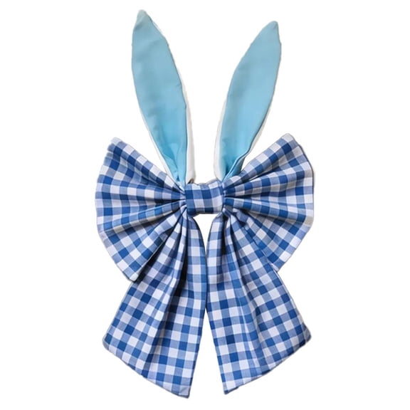 Pekkaxy Easter Wreath Bow with Bunny Ears, Rustic Buffalo Plaid Decorative Bow for Front Door Wall Cabinet Spring Easter Party Decor