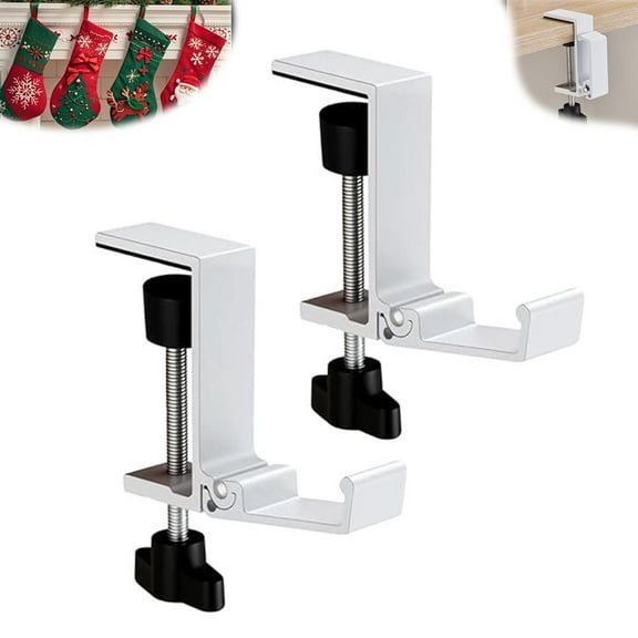 Pekkaxy Fireplace Stocking and Garland Holder Set, 2 Pack Metal Mantle Hangers with Hooks