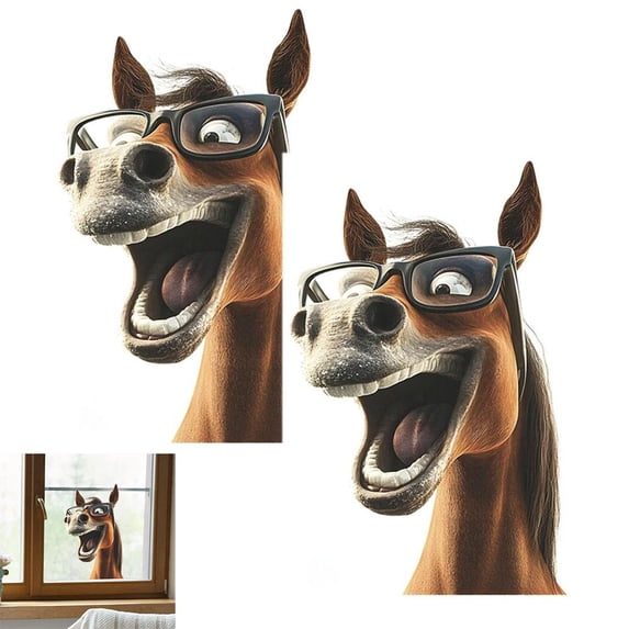 Pekkaxy Funny Horse with Glasses PVC Window Sticker 9.8x14.6 Inch, Peel and Stick Design for Instant Humor and Conversation, for Bedroom Living Room Office