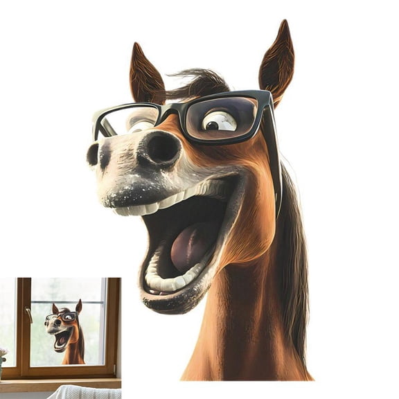 Pekkaxy Funny Horse Window Decal, 9.8 x 14.6 inch, Easy Peel & Stick Vinyl Sticker, Adds Humor and Personality to Any Room, Perfect for Kids' Bedrooms or Living Room Walls