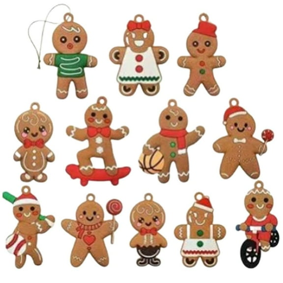 Pekkaxy Gingerbread Man Christmas Ornaments, 12 Pack Cute Tree Hanging Decorations