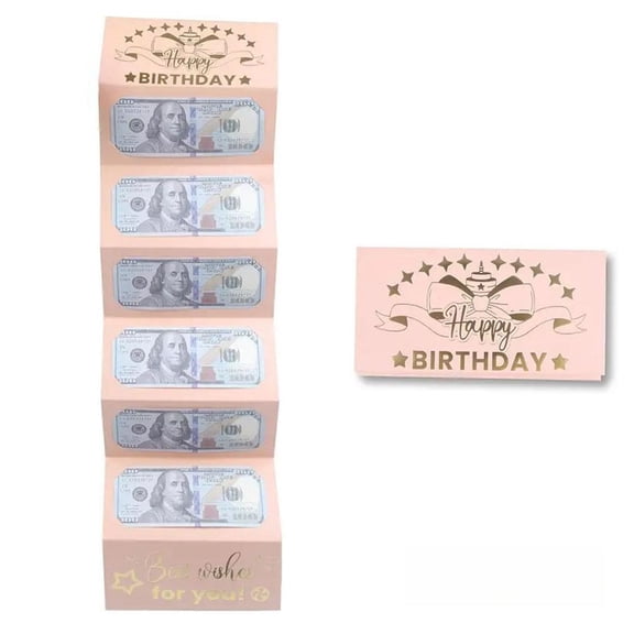 Pekkaxy Gold Foil Birthday Cake Money Holder Card, Expandable Accordion Gift Card Slots Sturdy Paper, for Cash Present Family Friends Party Tabletop Display