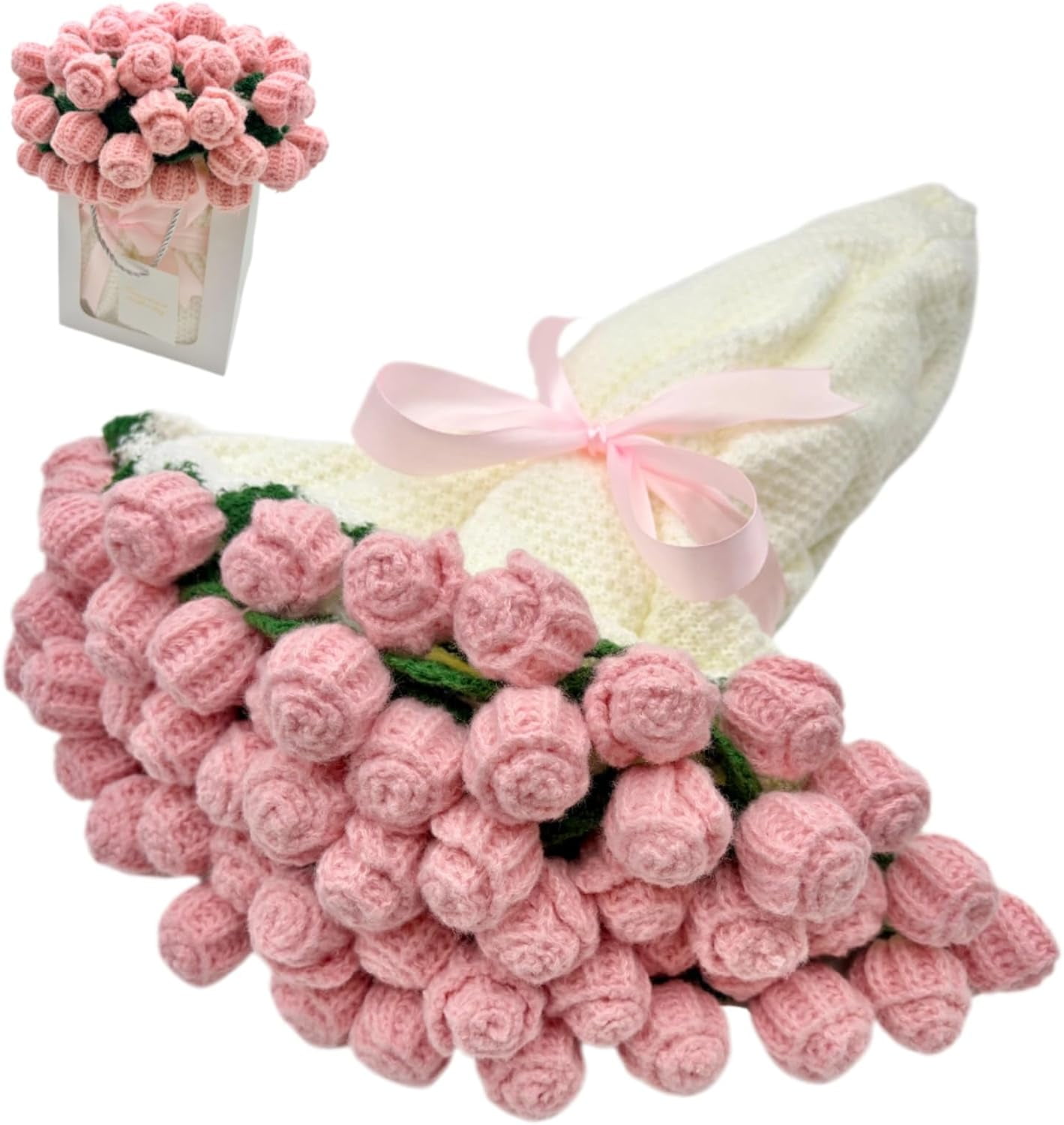 Pekkaxy Handmade Crochet Rose Bouquet Blanket, Soft Knit Throw for Bed Sofa Couch, Decorative Flower Blanket for Valentines, Birthday, Wedding Gift, 3 Sizes