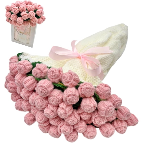 Pekkaxy Handmade Crochet Rose Bouquet Blanket, Soft Knit Throw for Bed Sofa Couch, Decorative Flower Blanket for Valentines, Birthday, Wedding Gift, 3 Sizes