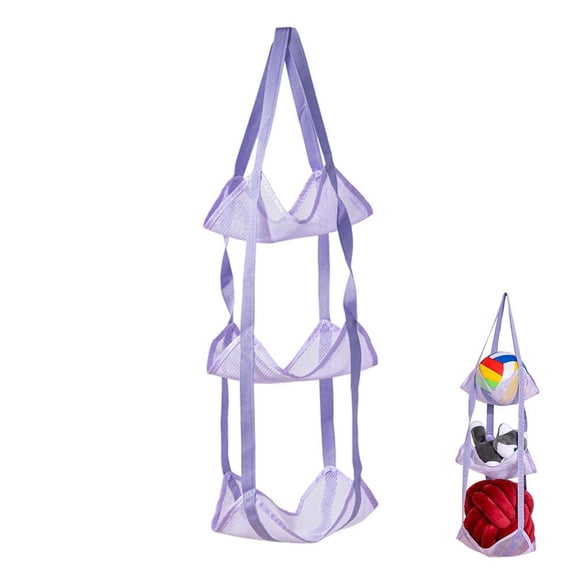 Pekkaxy Hanging Storage Bag, 3-Layer Mesh Organizer for Quick Access, Keep Balls and Toys Off the Floor in Living Room