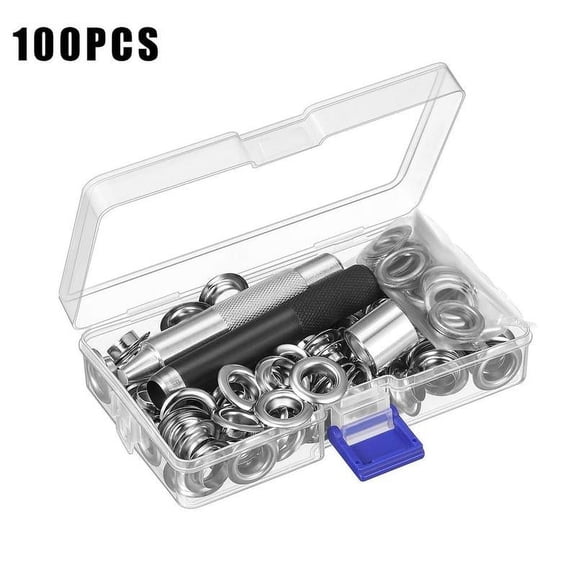 Pekkaxy Heavy-Duty Grommet Repair Kit, 0.2 in Hole Size with 100 Eyelets and Washers, for Reinforcing Tents and Canvas Projects
