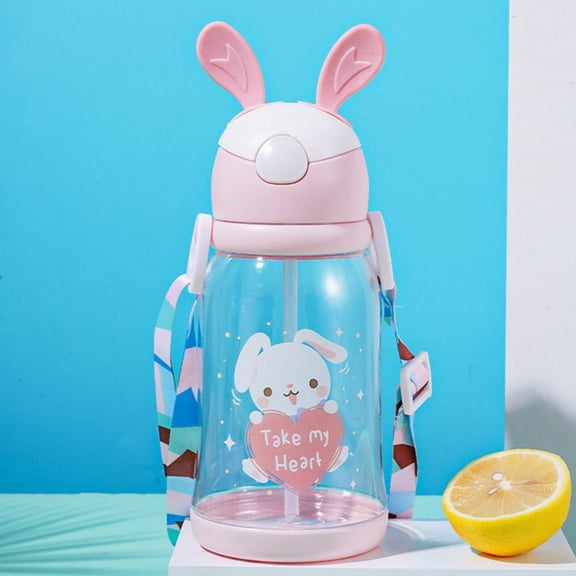 Pekkaxy Kids' Plastic Water Bottle with Straw, 17 oz, Spill-Proof Design for Mess-Free Hydration, Cute Cartoon Bunny Cup for School and Playtime