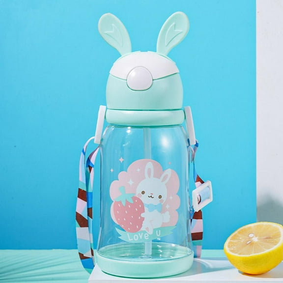 Pekkaxy Kids' Plastic Water Bottle with Straw, 17 oz, Spill-Proof Design for Mess-Free Hydration, Cute Cartoon Bunny Cup for School and Playtime