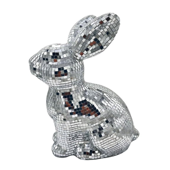 Pekkaxy LZYWOD Easter Disco Bunny, Reflective Mirror Easter Rabbit, Disco Rabbit Statue For Party, Silver Mir Decorative Rabbit Shape Glass