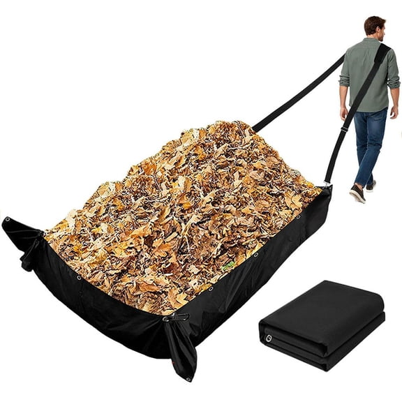 Pekkaxy Large 8x10 ft Leaf Tarp with Strap, Heavy-Duty Waterproof Yard Cleanup, Effortless Fall Leaf Collection and Hauling