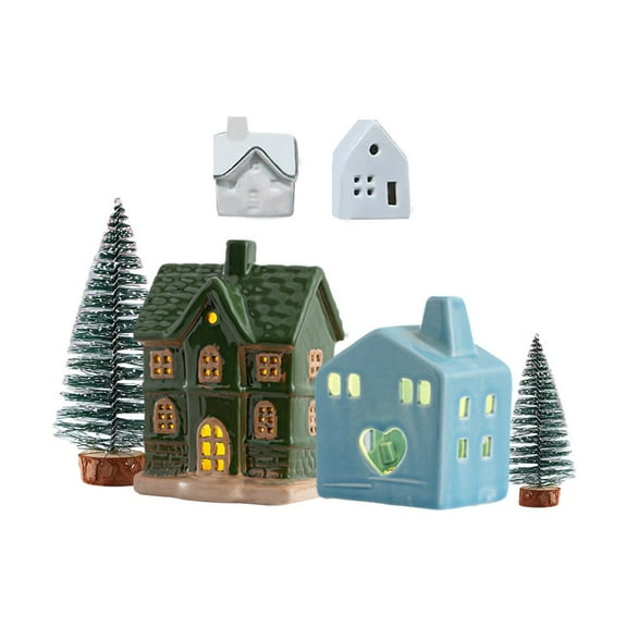 Pekkaxy Light Up Christmas Houses, Ceramic House Decor, Porcelain Ceramic Xmas Set Village Xmas Figurines Sets, Ho Village Town