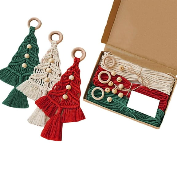 Pekkaxy Macrame Christmas Ornament Craft Kit for Beginners, Knitted Tree Hanging Decorations DIY Kit with Instructions
