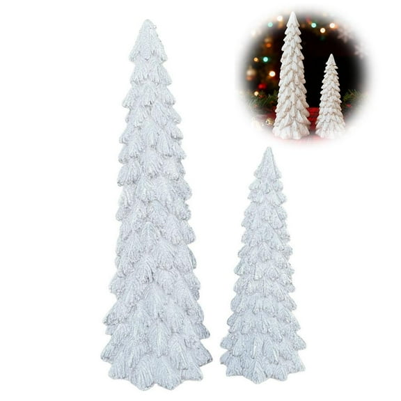 Pekkaxy Mini Christmas Tree Decorations, Resin Artificial Pine Trees for Home Holiday Display, Shelf Decor Gift Set for Christmas and Winter Festival