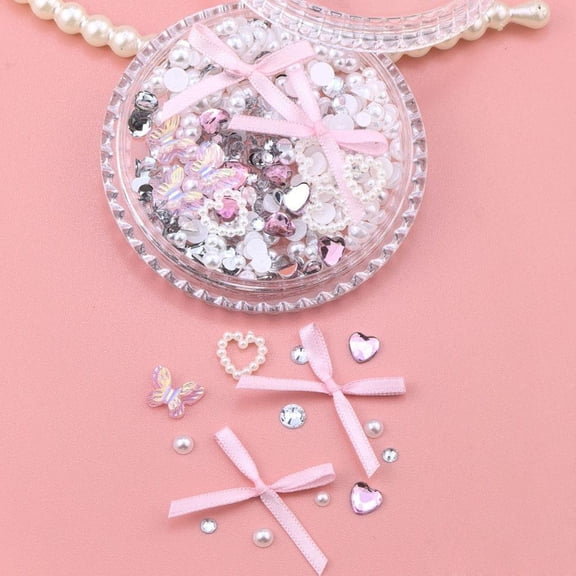 Pekkaxy Mini Satin Fabric Bows, Self-Adhesive Pink Bows for Makeup Nail Art DIY Crafts