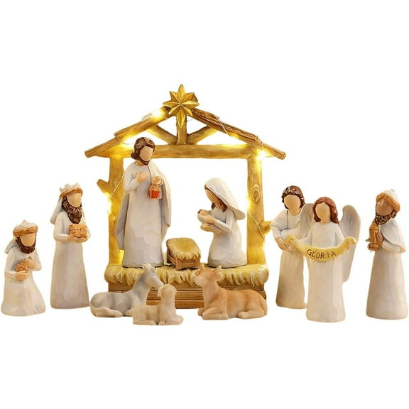 Pekkaxy Nativity Set Indoor, 12Pieces Christmas Nativity Scene Set with Manger, Manger Statue Christmas Decoration for Home Bedroom Fireplace Indoor Holiday Party School Bookshelf and Others