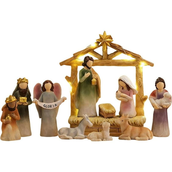 Pekkaxy Nativity Set Indoor, 12Pieces Christmas Nativity Scene Set with Manger, Manger Statue Christmas Decoration for Home Bedroom Fireplace Indoor Holiday Party School Bookshelf and Others