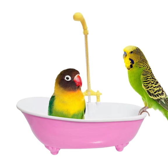 Pekkaxy Parrot Bird Bath Tub with Automatic Shower - Plastic Bathing Feeder Bowl Accessory Toy for Pet Birds