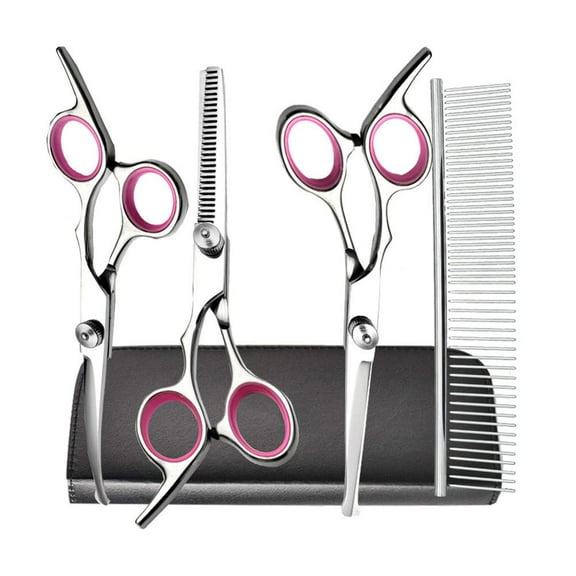 Pekkaxy Pet Grooming Scissors Set, 4 Stainless Steel Blades for Safe & Precise Trimming, Professional At-Home Dog & Cat Haircut Kit
