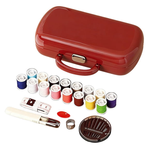 Pekkaxy Portable Sewing Kit with 16 Thread Spools, 7.1x3.7x2 in Storage Box, Complete Set for Quick Clothing Repairs, Ideal for Travelers and Home Emergency Mending